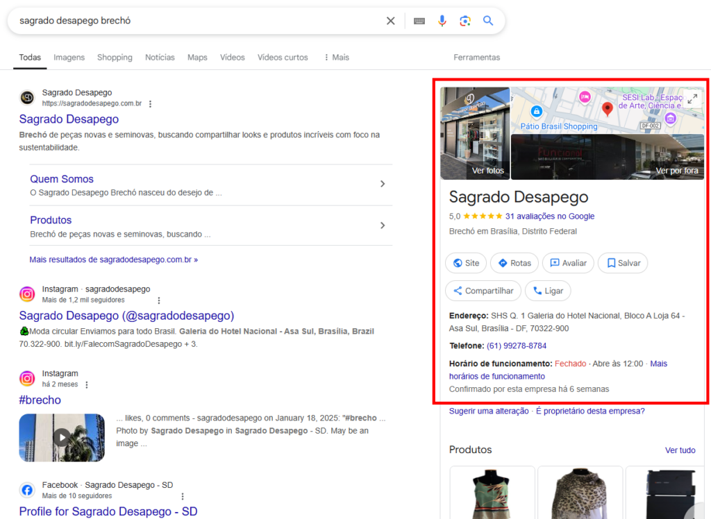 google meu negócio para brechós