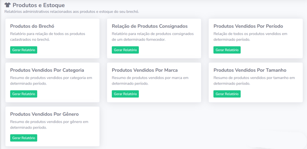 relatórios para brechó